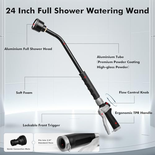 RESTMO 24 Inches Long Watering Wand for Garden Hose, Full Shower Spray Wand - color: Flash Black