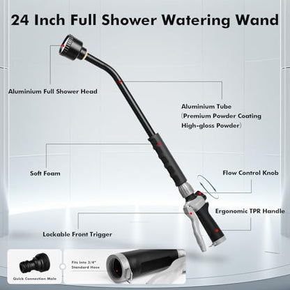 RESTMO 24 Inches Long Watering Wand for Garden Hose, Full Shower Spray Wand - color: Flash Black