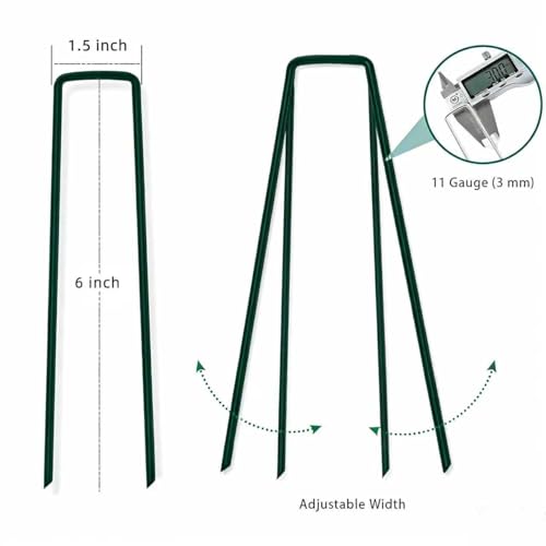 25-Pack 6 Inch 11 Gauge Green Galvanized Landscape Staples U-Shaped Anti-Rust Ground Garden Stakes Pins for Weed Barrier, Irrigation Tubing, Lawn & Tent - color: green, size: 6in