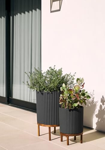Veradek Demi Series Raised Duo Planters - Set of 2 Planters with Stands - color: Black/Brown, size: Bundle