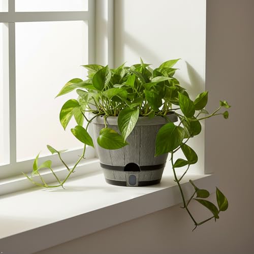 Sun-E 10" Self-Watering Whiskey Barrel Planter 3 Pack for Indoor Outdoor - color: White Wooden Grain