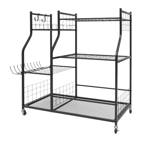 Tool Organizer, Rolling Garden Tool Storage Rack with Wheels Black