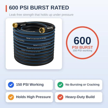 FEVONE Kink Free Garden Hose 50 ft, Heavy Duty Water Hose - size: 50FT
