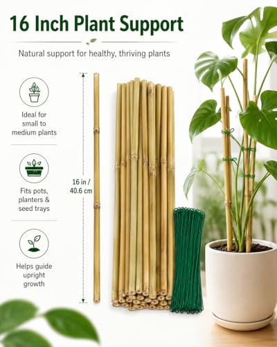 20 Pcs 16 inch Bamboo Garden Stakes with Ties Natural Bamboo Plant Stakes for Tomatoes (20pcs-16inch) - size: 20pcs-16inch