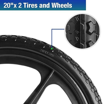 2 PCS 20" PU Flat Free Tire with 3/4'' and 5/8'' Bearings, Non-inflated Tires and Wheels, 20x2 Inch Wheel for Wheelbarrow, Carts, Garden Trailers