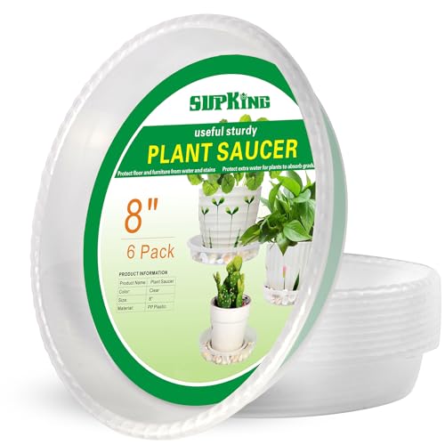 SupKing 6 Pack Plant Saucers Drip Tray,6 8 10 12 14 15 Inch Heavy Sturdy Plastic Flower Pot Saucers for Indoor,Clear Plastic Planter Water Tray for Plant Pots Liners (8''-Clear) - color: Clear, size: 8in - 6 Pack