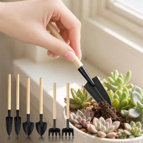 6PCS Garden Hand Tools Set Wooden Handle Mini Shovel Rake - color: Mini Small Size 6-Piece Set
