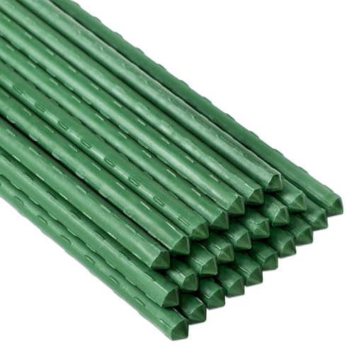 FORUP Garden Stakes, 25 Pack Steel Plant Stakes with Plastic Coating for Climbing Plants, Tomato Eggplant Bean Support, Rust-Resistant Outdoor Garden Stakes (48 Inch)
