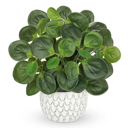 13" Artificial Plants Indoor Small Fake Plant in White Ceramic Pot - color: #Green #2