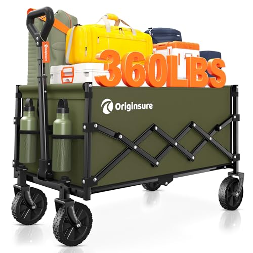 Originsure 110L Portable Collapsible Wagon Cart, 360lbs Heavy Duty, Green - color: Army Green