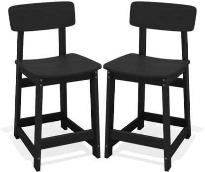 SERWALL Outdoor HDPE Counter-Height Bar Stools Set of 2, Black - color: Black, size: 2 Bar Stools
