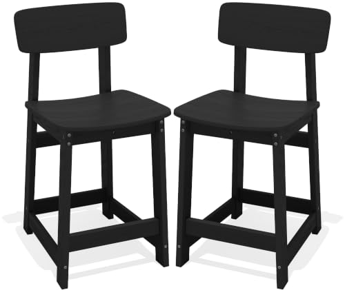 SERWALL Outdoor HDPE Counter-Height Bar Stools Set of 2, Black - color: Black, size: 2 Bar Stools