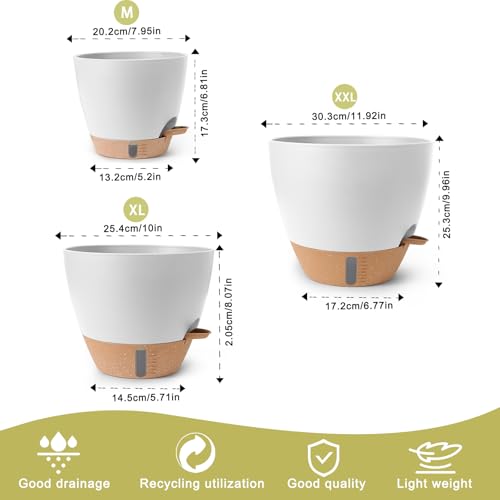 Self Watering Pots for Indoor Plants, 3 Pack 12/10/8 Inch, Large Planter with Water Reservoir, Modern Decorative Flower Pots for Home & Office White - color: White-small