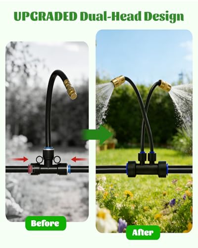 66FT Drip Irrigation System with 40 Nozzles, Automatic Drip Irrigation Kit, Garden Watering System with Dual-Head 360° Bendable Spray Nozzles for Lawn, Raised Bed (66FT, 40 Nozzles)