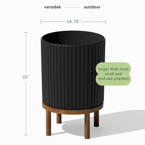 Veradek Demi Series Raised Planter - Round Planter with Stand - color: Black/Brown, size: 16 inch - 2 Pack