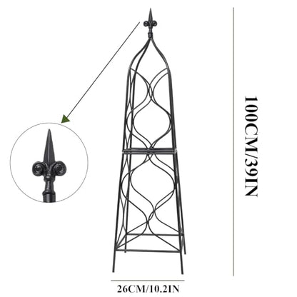 Metal Obelisk Trellis - 38.3"" Climbing Support for Vines & Roses - color: Black