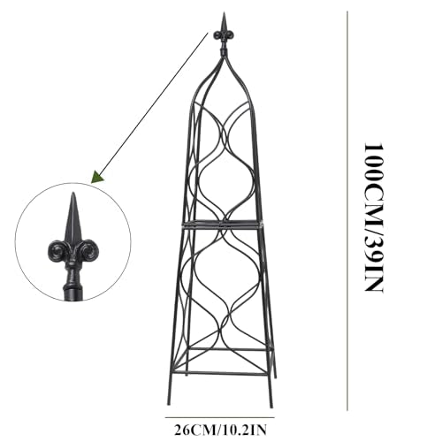 Metal Obelisk Trellis - 38.3"" Climbing Support for Vines & Roses - color: Black