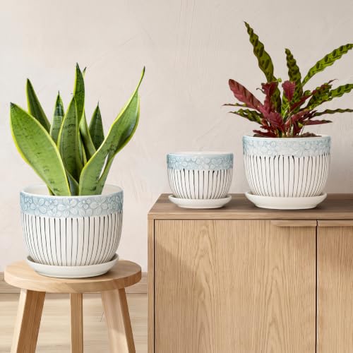 Gray Flower Pots, Texture Ceramic Plant Pots for Indoor Plants Set of 3 - color: Gray