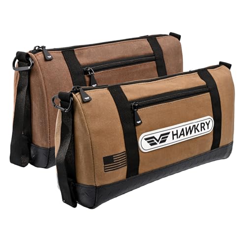 HAWKRY Heavy Duty Canvas Tool Bag Set of 2 – Waterproof Canvas Zipper Pouch, Garden Tool Bag, Construction Bags Heavy Duty, Small Zipper Pouch, Motorcycle Tool, Multipurpose Fishing Bag - color: Beige, Brown