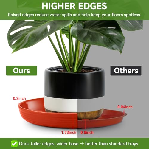 15 Pack Plant Trays for Pots 1.5" Deep Plant Saucers, Heavy Duty 8" 10" 12 inch Plant Tray Bulk Thickened Plant Plates to Catch Water, Durable Plant Saucer Flower Pot Accessories - color: Brick Red