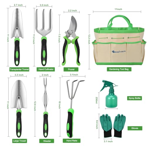 Yesker Gardening Tools 9-Piece Heavy Duty Garden Tool Set Gardening Supplies Gifts for Women Men Gardening Hand Tool Kit with Non-Slip Ergonomic Handle, Garden Bag, Durable Gloves and Shears, Green - size: 9PCS Black Green