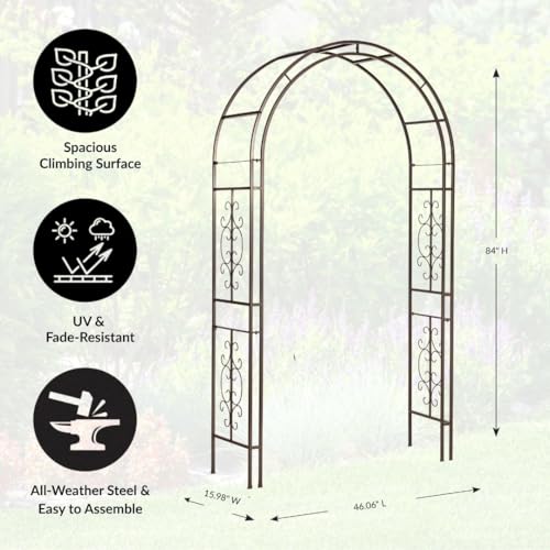 Plow & Hearth Arch Metal Outdoor Garden Arbor Montebello Gunmetal 7 Feet Tall, Steel Iron Trellis Lattice for Climbing Plants & Heavy Vines Wedding Arch Outdoor Patio Décor - color: Montebello-Gunmetal