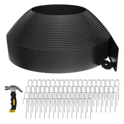 66FT Landscape Edging 4 in Tall with 70 Spikes, Garden Edging Border and 1 Hammer, Plastic Landscape Edging Border Lawn Edging for Landscaping, Flower Beds, Yard - size: 4 In x 66 FT