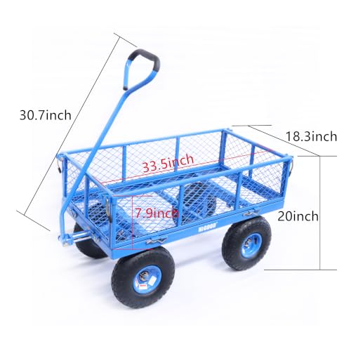 Garden Carts Steel Utility Cart, Wagon Truck 3 Cu Ft Bed, 400 lb Load Capacity, Blue – Heavy-Duty Outdoor Hauling Wagon with Removable Side Panels for Yard, Lawn, Garden or Landscaping - size: 400lb
