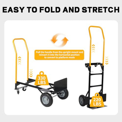 Heavy Duty Hand Truck Cart and Dolly for Yard & Garden, 2 in 1 Convertible, 330 lbs Capacity, Rigid Steel Frame Moving Dolly Cart with Removable Handle for Outdoor & Jobsite Hauling - size: Hand Truck and Dolly