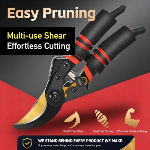 Heavy Duty Titanium Bypass Pruning Shears, Sharp Garden Clippers with Ergonomic Non-Slip Handle, Professional Hand Pruners for Tree Branches, Flowers, Shrubs & Gardening