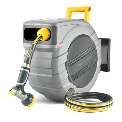 GLAHODEN 5/8 in x 100 ft Retractable Garden Hose Reel with Automatic Rewind - color: Light Gray, size: 5/8" 100FT
