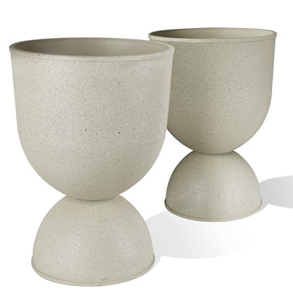 KOL 15 Inch Tall Planters, Beige Plastic Urn Planters, 2 Pack - color: Beige, size: Bundle: 15"+15"