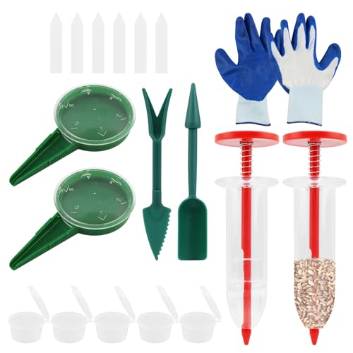 6PCS Mini Seed Spreader Set(Include a Pair of Gloves), 2026 new Small Se-ed Planter Tool, Manual Seedlings Dibber and Widger Set, Seed Sower Spreader Handheld for Tiny Seeds