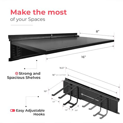 TIDYME Garage Tool Organizer Wall Mount 64", 2 Shelves & 4 Double Hooks - size: 64", style: 2 Shelves, 4 Double Hooks