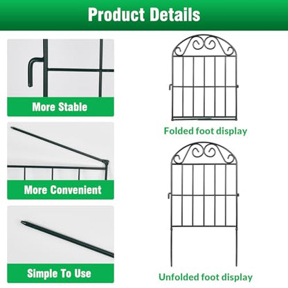 ADAVIN 24in Collapsible Garden Fence Border, 20 Panels Animal Barrier - color: Black, size: 24in(H)x12in(L) 20 Panels