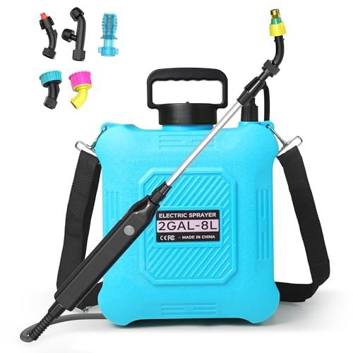 2 Gallon Electric Sprayer – Garden Sprayer for Weeds, Lawn Care & Pesticides – 23.62” Retractable Wand, 6 Nozzles & Easy Carry Handle – Durable & Lightweight, Blue - color: Blue