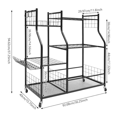 Tool Organizer, Rolling Garden Tool Storage Rack with Wheels Black