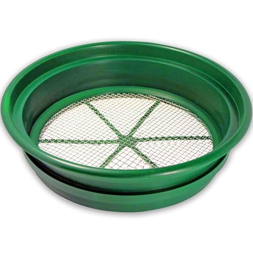 SE 13.25 Inch Wide Stackable Classifier Gold Prospecting Pan - 1/8 Inch Stainless Steel Mesh Sifting Pan, Green - size: 1/8 inch, style: Pans