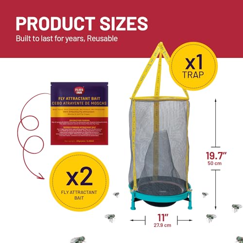 EZ Fly Cage Ranch Fly Trap with 2 Flies Inn Fly Attractant Bait Refill, Low Odor, Reusable, Built to Last for Years - style: 1 Trap+2 Bait