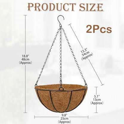 10 Inch Metal Hanging Basket with Coco Coir Liner for Flowers Planting - size: 10" & 2 Pcs