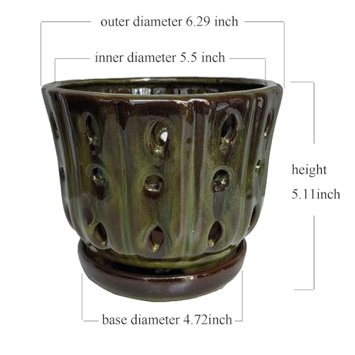 Ceramic Orchid Pots with Drainage Hole 6'' (mossgreen) - color: Mossgreen