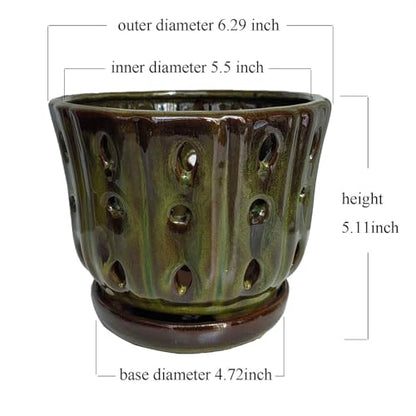 Ceramic Orchid Pots with Drainage Hole 6'' (mossgreen) - color: Mossgreen