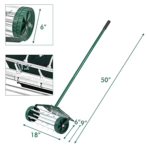 Happytools Rolling Lawn Aerator, Grass Dethatching Manual Aeration Tool with 50 Inch Handle & Fender, Gardening Lawn Care Aerators for Yard Garden Lawn - style: HYT-3425 Upgraded w/ Fender