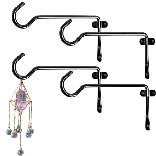 9.4IN Metal Plant Hangers Outdoor, Wall Mount for Planters, 4 Pcs - color: Black, size: 9.4 INCH-Shaped Straight Hook