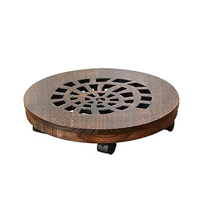 Wood Plant Caddy, Heavy Duty Rolling Planter Dolly With Rotating Casters, Movable Flower Pot Stand, Round Plant Rack With Lockable Wheels (10 Inch) - size: 10 Inch
