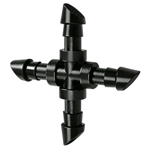 JAYEE Drip Irrigation Cross Fitting 1/4", 50 Pieces Drip System Parts Double Barbed Cross Tee Connectors Fits 1/4 Inch Drip Tubing Irrigation for Drip Line Connection - color: 1/4" Cross-50P