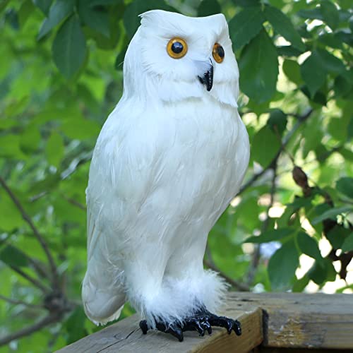 Realistic Feathered Owl Figurine, Birds Decoy - color: White