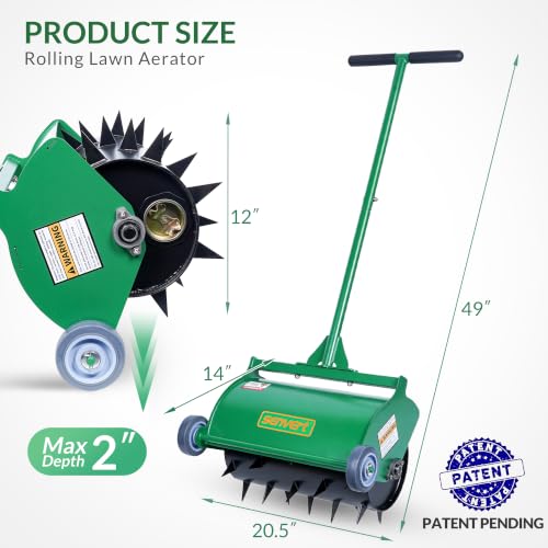 Rolling Lawn Aerator, Heavy Duty Push Spike Aeration Tool Up to 55 lbs, Manual Rotary Grass Aerator for Garden and Yard Use