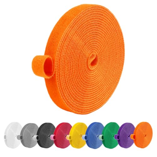 IFNOW 32FT Reusable Fastening Tape Cable Ties Double-Sided Hook-and-Loop Cable Management Tape Strength and Durability 0.4''/Width (1, Orange) - color: Orange