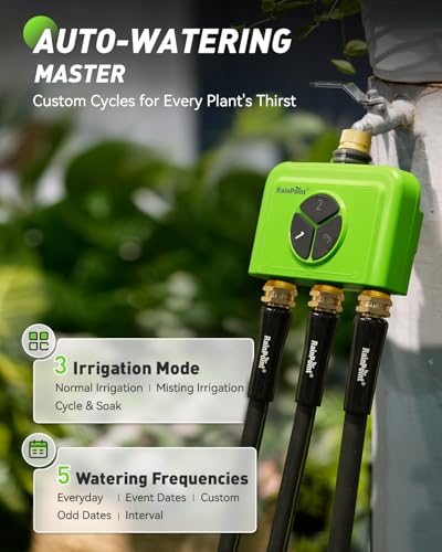 RAINPOINT 3 Zone WiFi Water Timer with Smart Gateway, Brass Inlet/Outlet WiFi Sprinkler Timer, Voice Control, Smart Watering System by Time/Weather/Quantity/Soil Moisture, (Green, 3 Zone) - color: Green